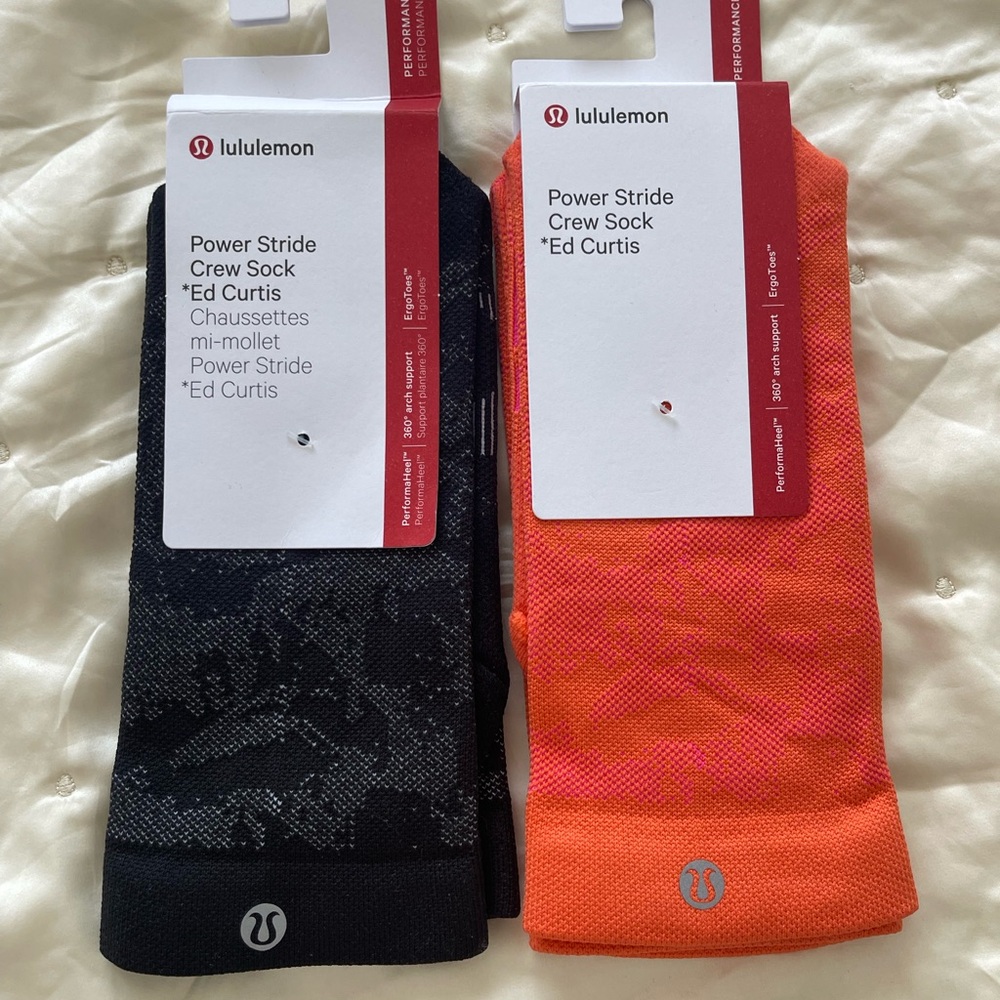 Lululemon Athletica power strides Ed Curtis special edition Socks Black Orange